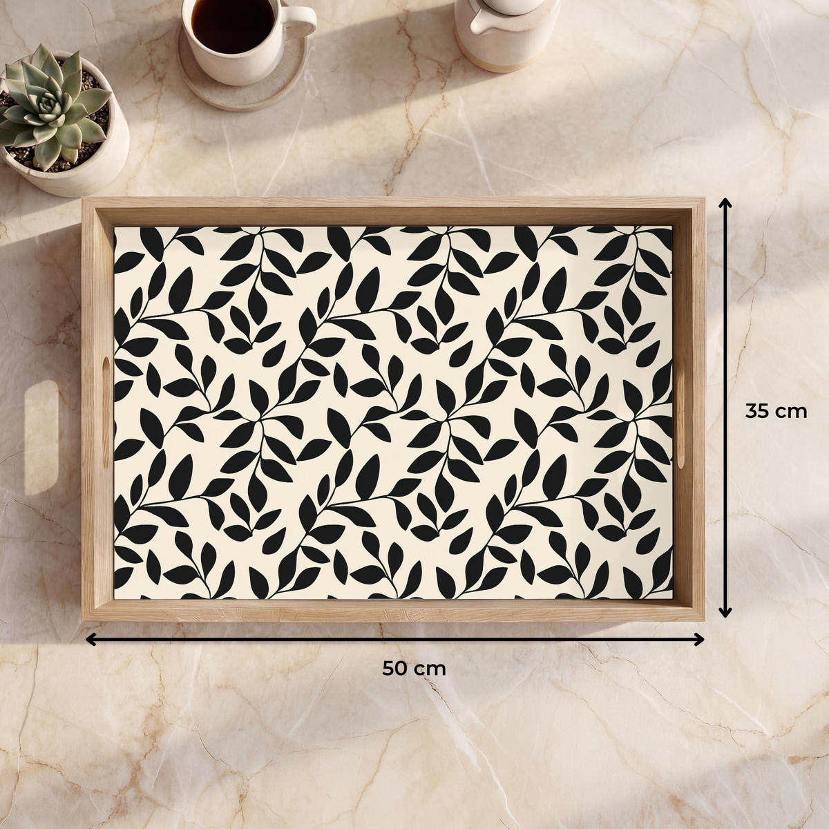 SERVÍROVACÍ PODNOS Elegantní - vzorované - černé - béžové 50x35 cm - černá, dřevo (50/5/35cm)