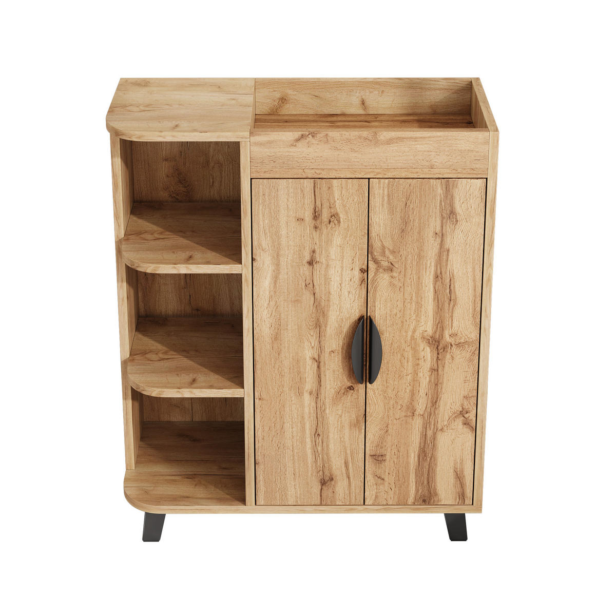 SCHUHSCHRANK schmal 2 Türen offen Holzoptik Ablage Flur klein - Naturfarben, Holzwerkstoff (32/99/80cm) - FLIEKS