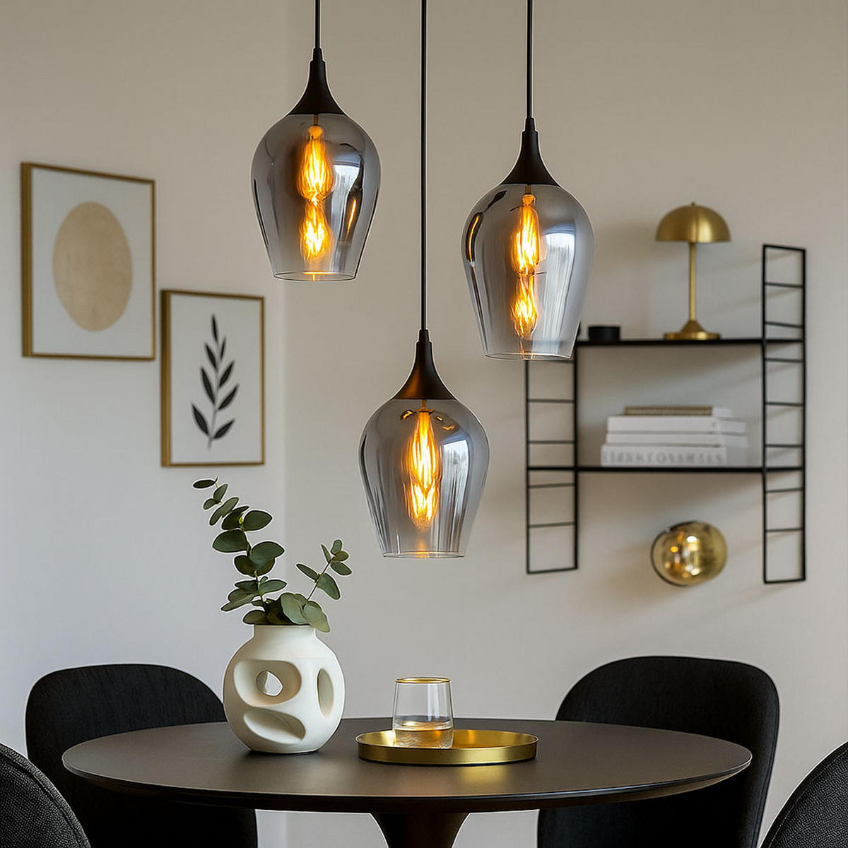 PENDELLEUCHTE Metall Rauchfarbe 3-Flammig - Schwarz, Glas (45/45/120cm) - Globo Lighting