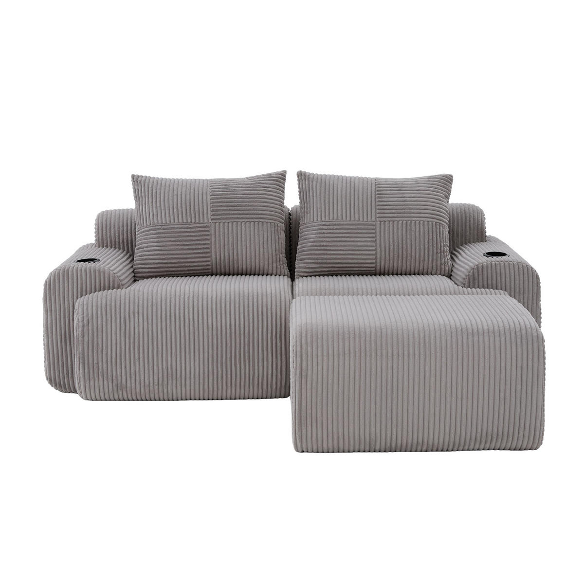 SOFA modular 2-Sitzer mit Hockern 200 x 174 cm Cord Hellgrau - Hellgrau, Kunststoff (174/200cm) - Meubliv
