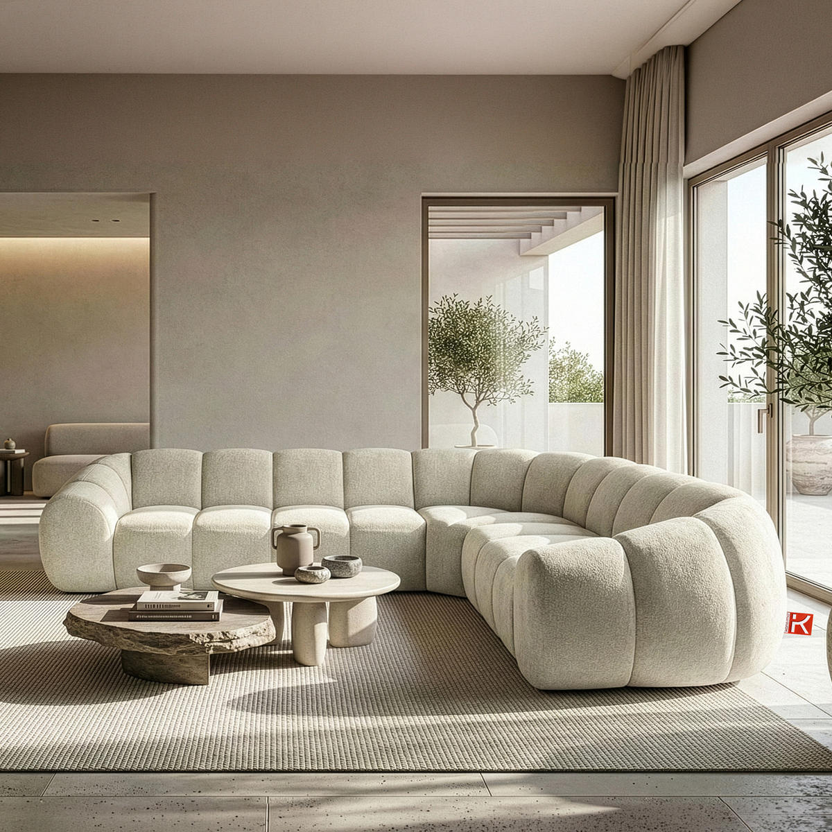 ECKSOFA RECHTS FLAVA, Ecru - Ecru, Holz/Holzwerkstoff (310/270cm) - KONSIMO®