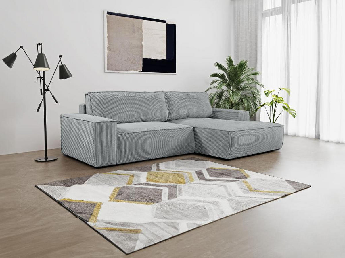 ECKSOFA mit Schlaffunktion - Ecke Rechts - Cord - Hellgrau - AMELIA - Hellgrau, Textil (167/267cm) - Vente-Unique