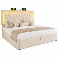 POLSTERBETT 160/200 cm in Beige Samt mit Bettkasten, LED, USB und Type-C - Beige, Holzwerkstoff/Textil (160/200cm) - STILVORA