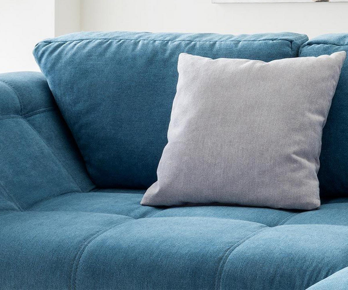 ECKSOFA mit Schlaffunktion, Wellenunterfederung, Ottomane rechts B250/T190/H84 cm, Liegefl. 179x190 cm, Mikrofaser Blau / 17107 - Blau/Chromfarben, Textil/Metall (250/190cm) - luma-home