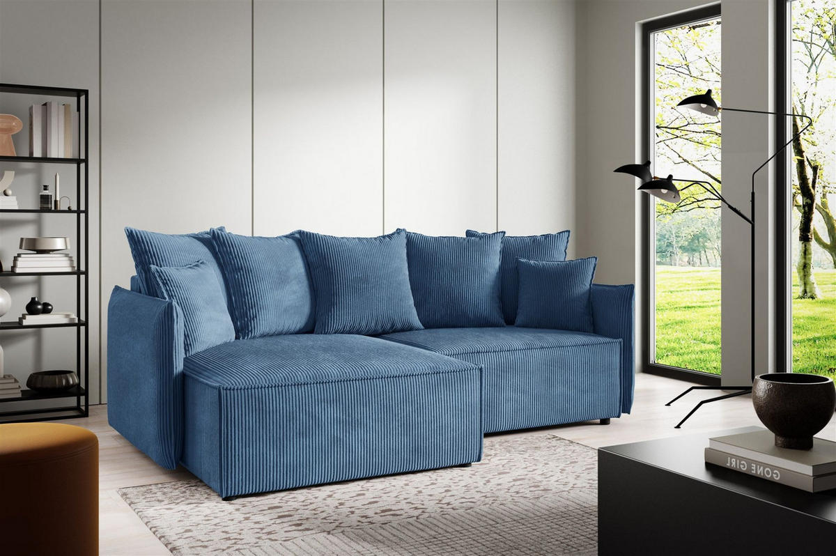 ECKSOFA Minea Mit Schlaffunktion - Blau, Holzwerkstoff/Textil (221/153cm) - Fun Möbel