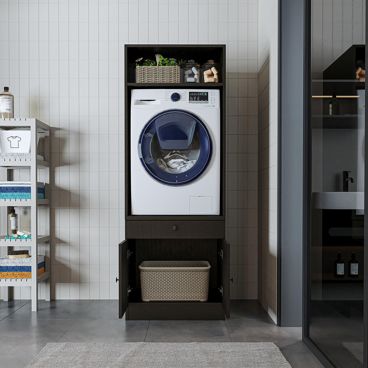 WASCHMASCHINENSCHRANK Serie 1 67cm Breit, 184cm Hoch - Schwarz, Holzwerkstoff (67/184/67cm)