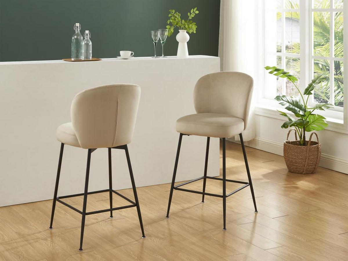 BARHOCKER 2er-Set - Samt & Schwarzes Metall - Beige - POLPONA - Beige, Textil (56/96.5/44cm) - Pascal Morabito