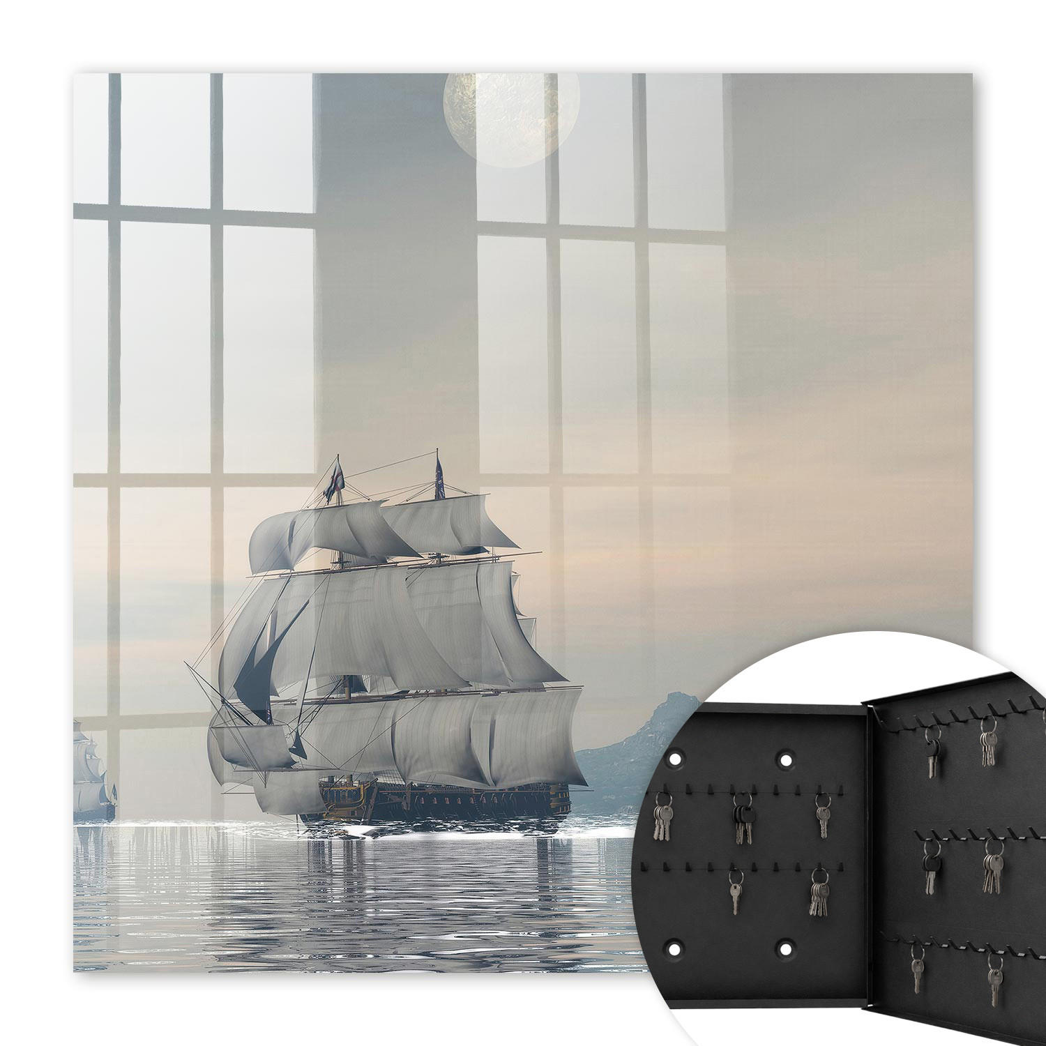 SCHLÜSSELBOX Schwarz 30x30 cm- Türöffnung nach rechts - Seekreuzfahrt - Grau, Metall (30/30/5cm) - TULUP
