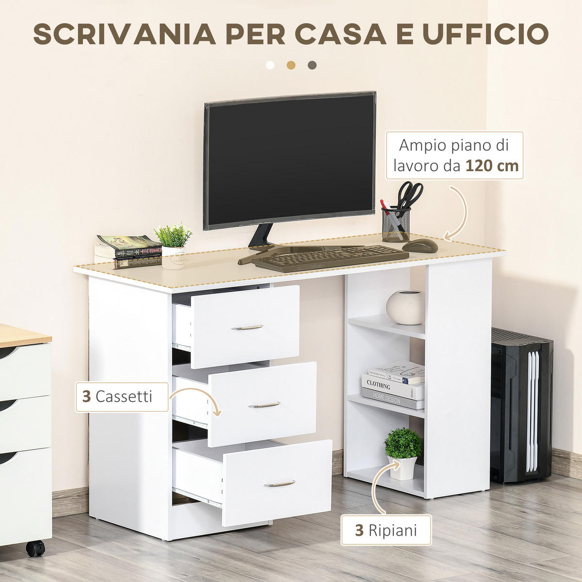 BÜROTISCH Weiß 1 Stück - Weiß, Holzwerkstoff (49/120/72cm) - GiPP