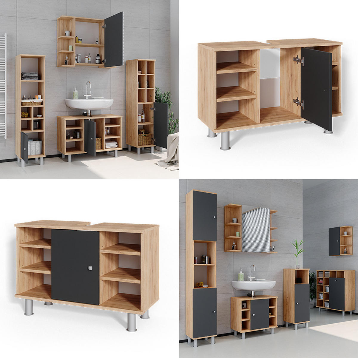WASCHBECKENUNTERSCHRANK Fynn Anthrazit 80 x 54 cm - Anthrazit, Holzwerkstoff (80/54/32cm) - Vicco