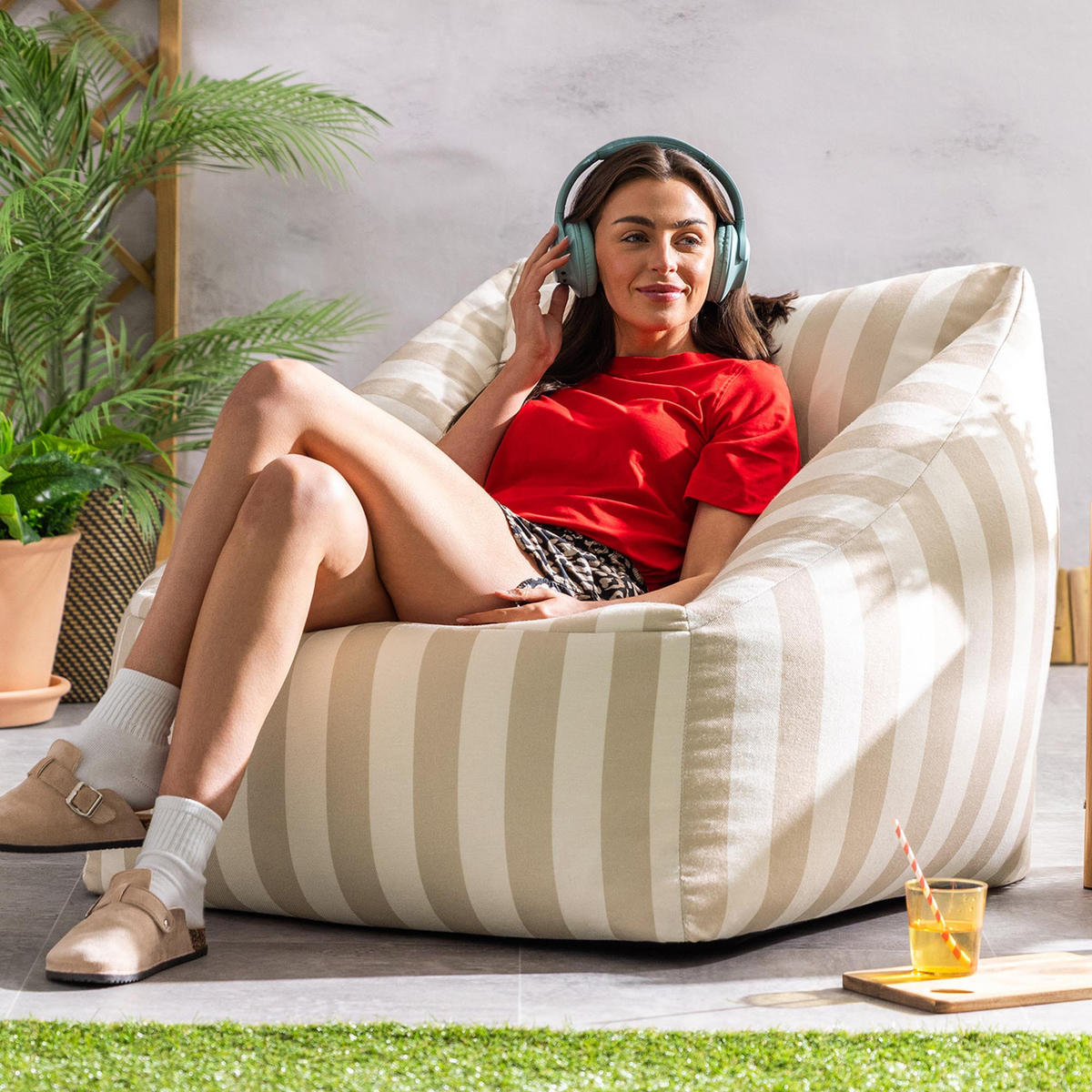 SITZSACK Sessel Natalia Streifen - Taupe, Textil (97/73/84cm) - icon