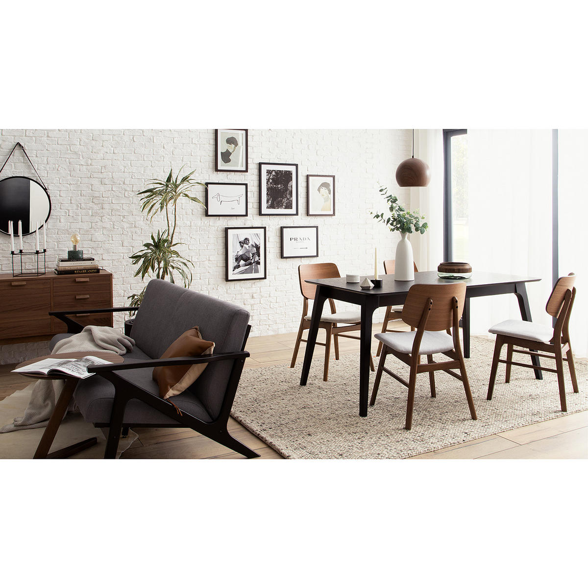 ESSTISCH - Gummibaum teilmassiv - Schwarz, Holzwerkstoff (90/150/75cm) - home24