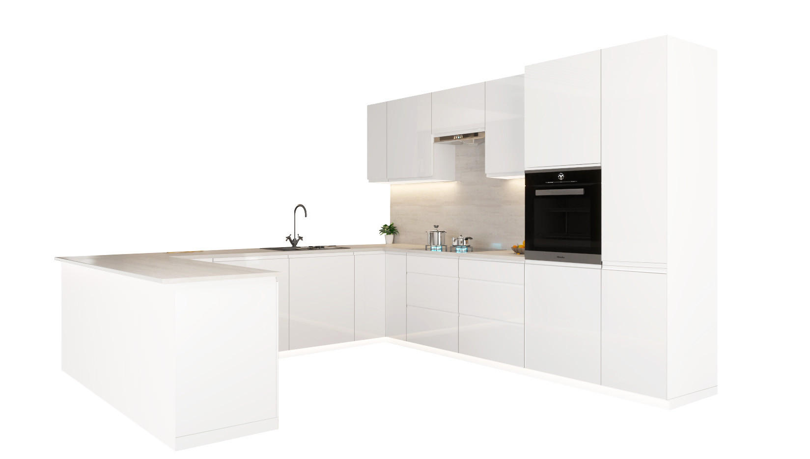 ECKKÜCHE 310 × 289 × 210 cm - Velmora KÜ-AS-013 - in Weiß / Hochglanz - Weiß, Holz (310/212/58cm) - ROYAL24_MARKT