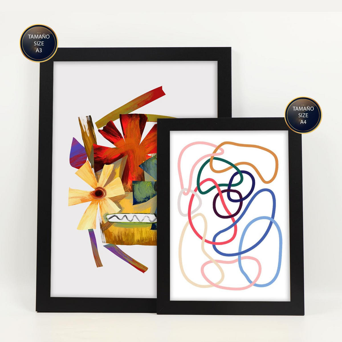 POSTER Set Mit 6 Handte Kunst In Blume Zusammenfassung Ästhetische Dekorative Gemälde Für Ihr Wohnzimmer Schlafzimmer Zuhause A3 & A4 Schwarzer Rahmen - Schwarz, Papier (29/3cm) - Nacnic