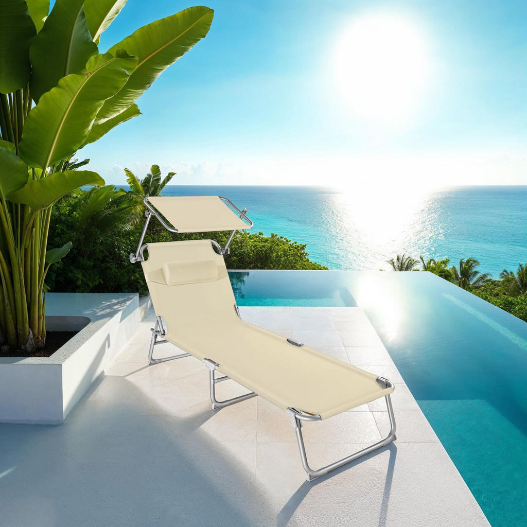 Thumbnail - tectake Gartenliege, Beige, Kunststoff, 68x65x190 cm, Gartenmöbel, Gartenliegen