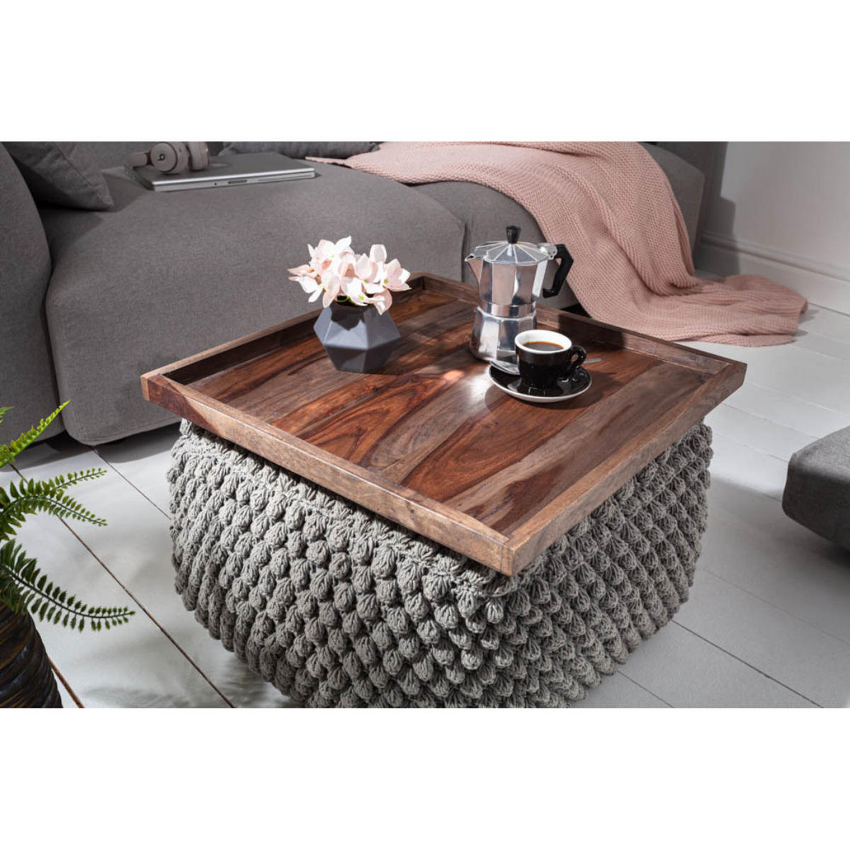 TABLETT MAKASSAR Sheesham Smoke Finish 50 cm - Braun/Grau, Holz (3cm) - riess-ambiente