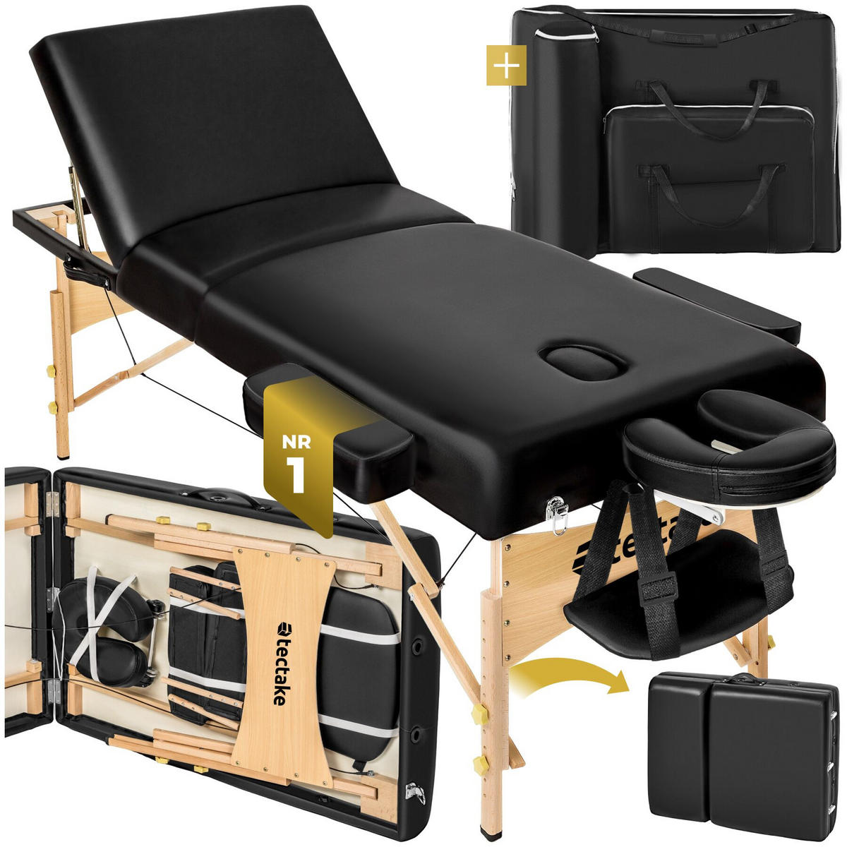 MASSAGELIEGE 3 Zonen Somwang, 218 x 102 x 90 cm, schwarz - Schwarz, Holz (102/90/218cm) - tectake