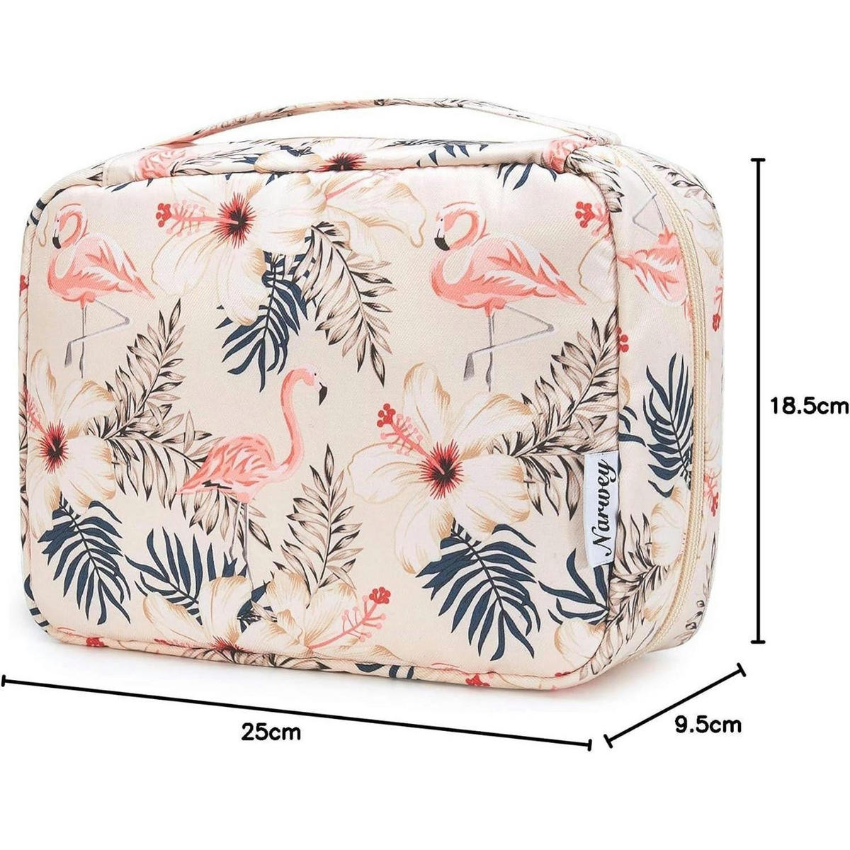 KULTURTASCHE mit Haken Beige Flamingo - Multicolor, Textil (5/1/5cm)