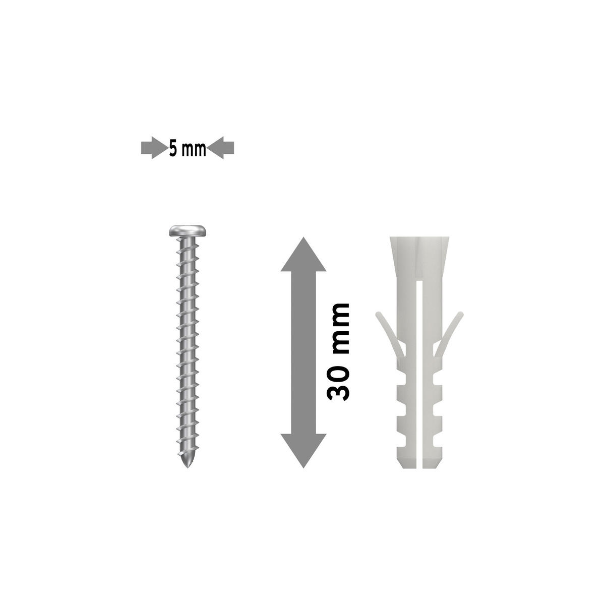 RUNDKOPFSCHRAUBEN 3X30 MM MIT DÜBEL 6X30 MM für Gardinenschiene Primax, Packung 10 Stück - Silberfarben/Weiß, Kunststoff/Metall (3.2/0.6/1cm) - INTERDECO