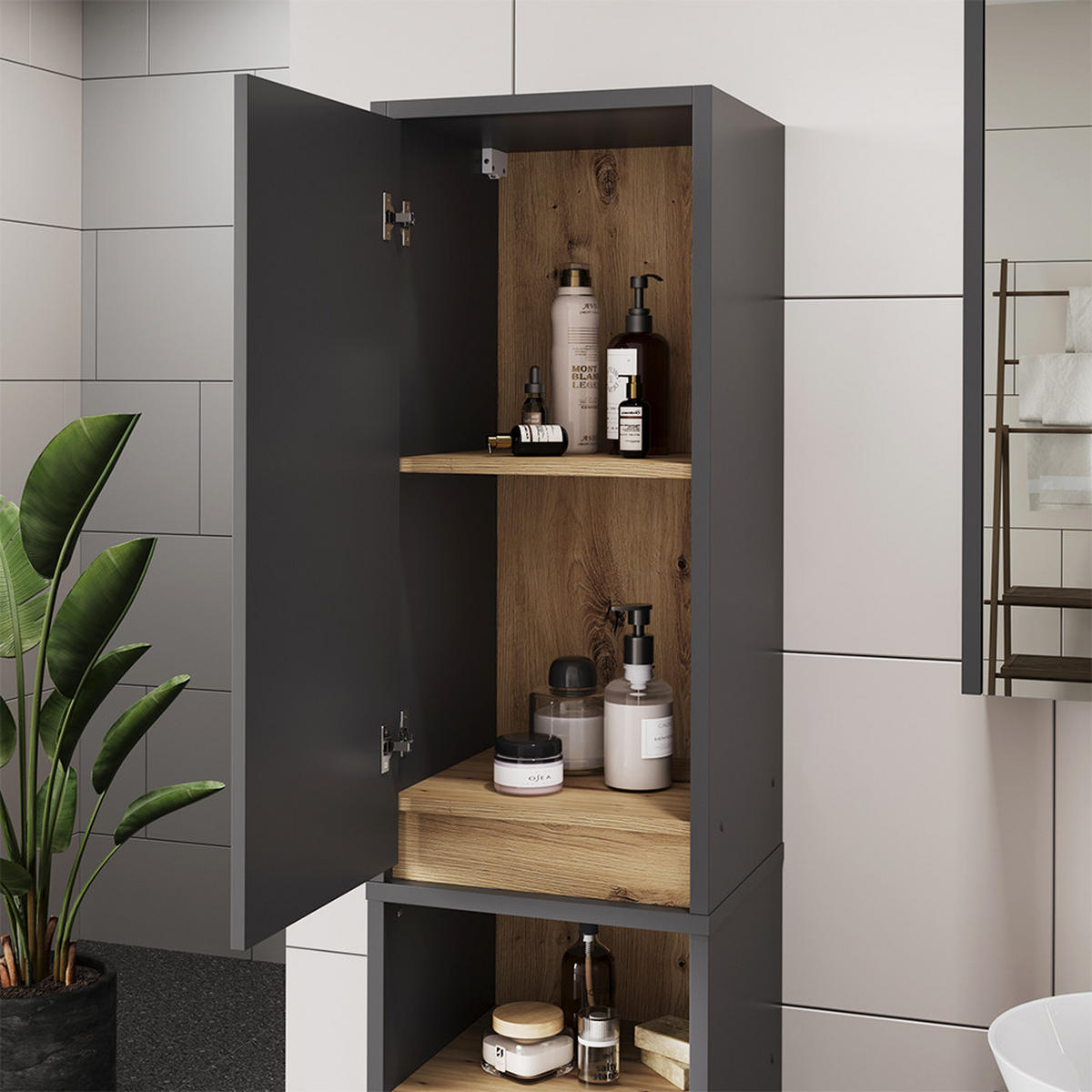 SADA KOUPELNOVÉHO NÁBYTKU Viola Grey/Artisan - šedá/dub artisan, kompozitní dřevo (80/60/46cm) - Vicco