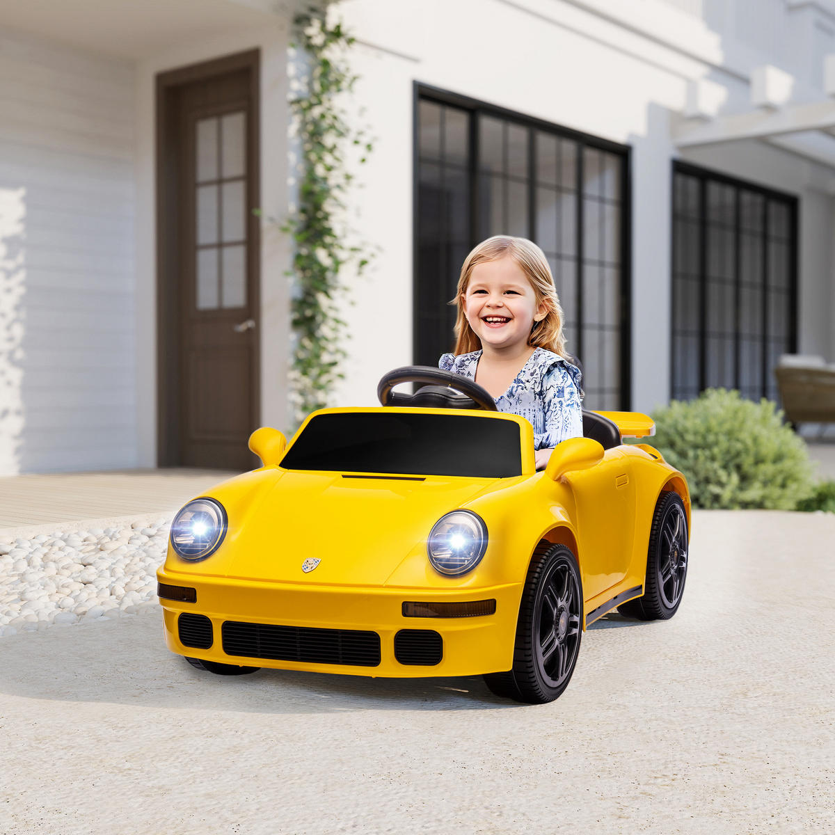 KINDER-ELEKTROAUTO 12V Kinderauto mit 2,4 GHz Fernbedienung, 2 Motor, Softstart - Gelb, Metall (103/55/44cm) - AIYAPLAY
