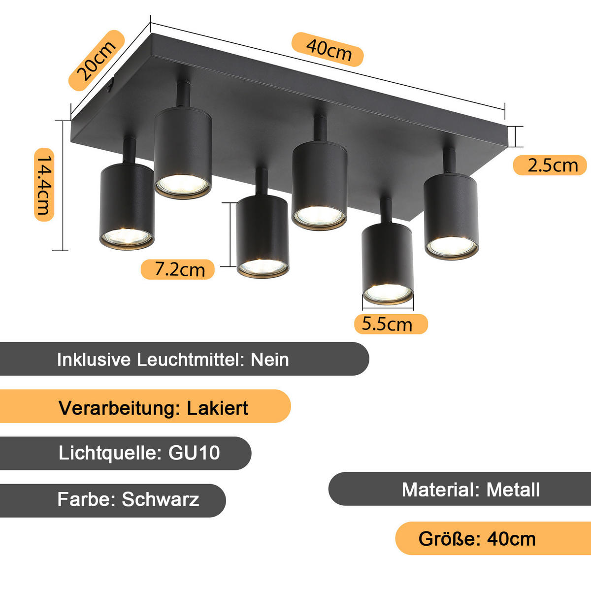 STRAHLER Bergheim 6-flammig 40/20/14.4 cm - Schwarz, Metall (40/20/14.4cm) - Nettlife