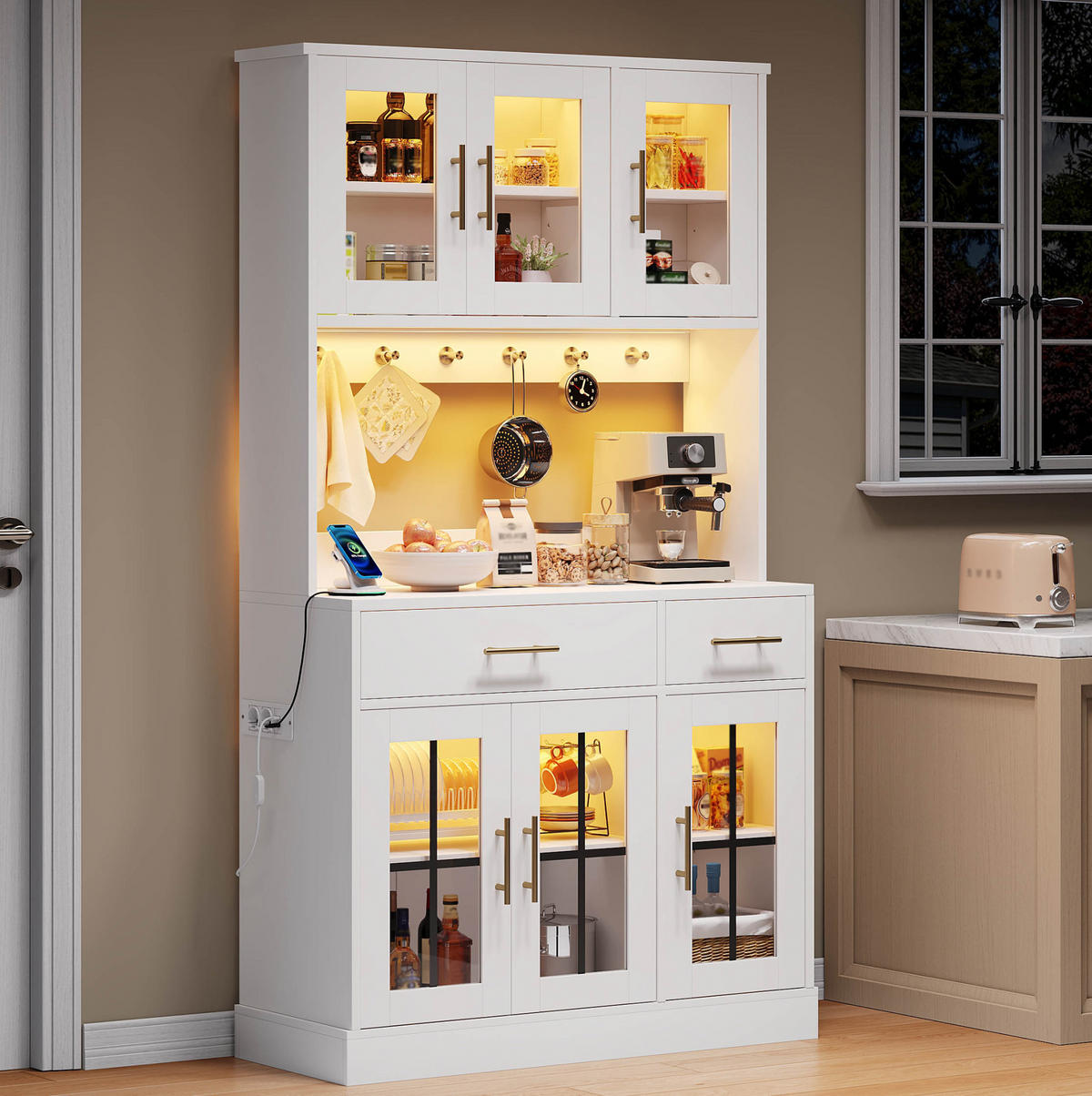 BUFFET 180/100 cm Weiß aus MDF mit LED-Beleuchtung - Weiß, Holzwerkstoff (40/180/100cm) - OKMYHOME