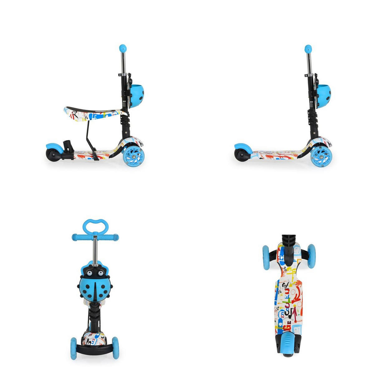 KINDERROLLER Lollipop 3 in 1 blau Schiebestange, Sitz, PU-Vorderräder mit LED - Blau, Kunststoff (59/26/84cm) - Moni