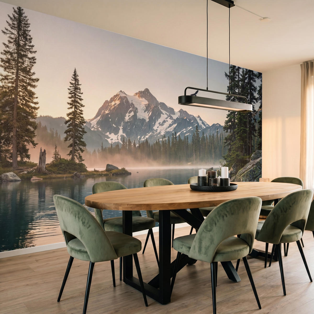 TAPETE - Berge - Wasser - Bäume - 400x200 cm - Multicolor, Papier (400/200cm) - OnlyWow