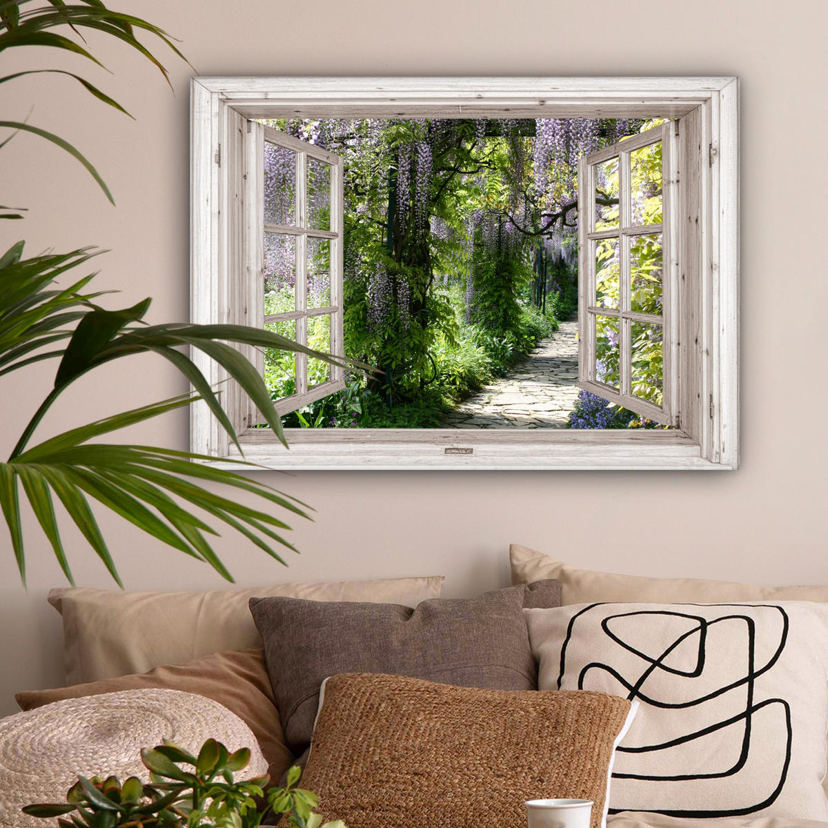 LEINWANDBILD Blauer Regen - Blumen - Aussicht - Baum - Frühling Wandbilder 80x60 cm - Grün, Textil (80/60cm) - MuchoWow