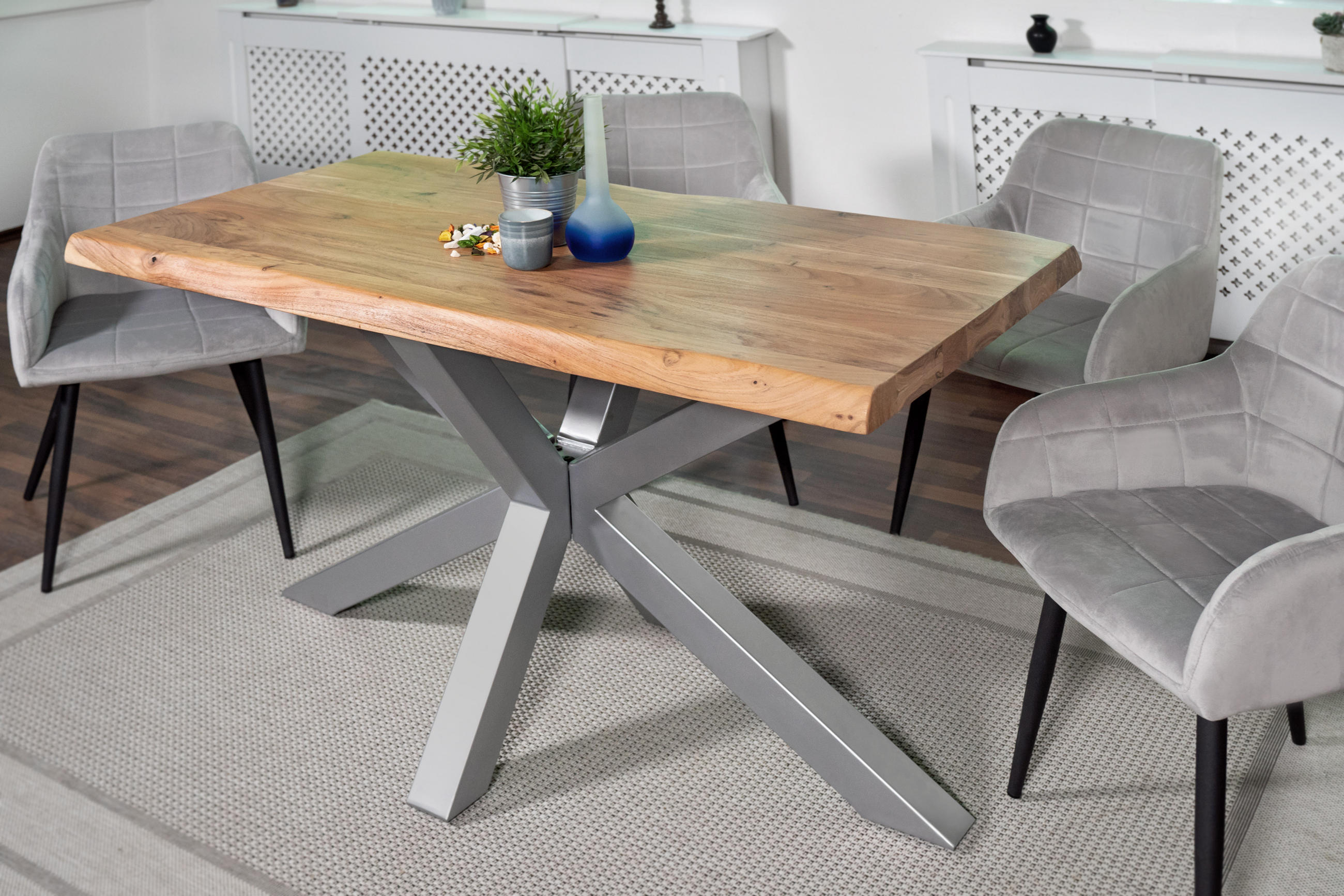 ESSTISCH CALI - Beige/Silberfarben, Holz/Metall (80/140/77cm) - SAM