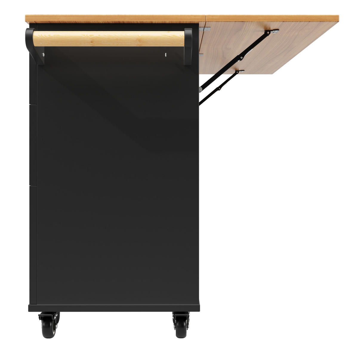 KUCHYNSKÝ ostrovček z MDF 133x70x88 cm čierny s kolieskami, nastaviteľnými nožičkami a úložným priestorom - čierna, kompozitné drevo (133/88/37cm) - Modfu