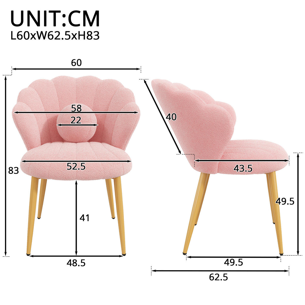 STUHL-SET 2 Stück Muschel-Design, DE-42124, Rosa - Pink, Holzwerkstoff (62.5/83/60cm) - ComfortXL