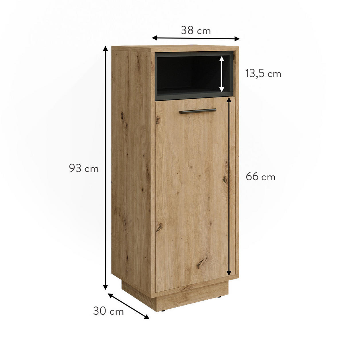 MIDISCHRANK Beatrice Artisan-Eiche 38 x 93 cm - Eiche Artisan, Holzwerkstoff (30/93/38cm) - Vicco