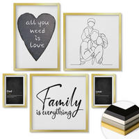 WANDBILDER 5er Set - 50x50 cm & 20x30 cm & 40x60 cm Goldrahmen - Definitionen der Liebe in Familienzeichnungen - Goldfarben, Kunststoff (40/60cm) - ArtPrintCave