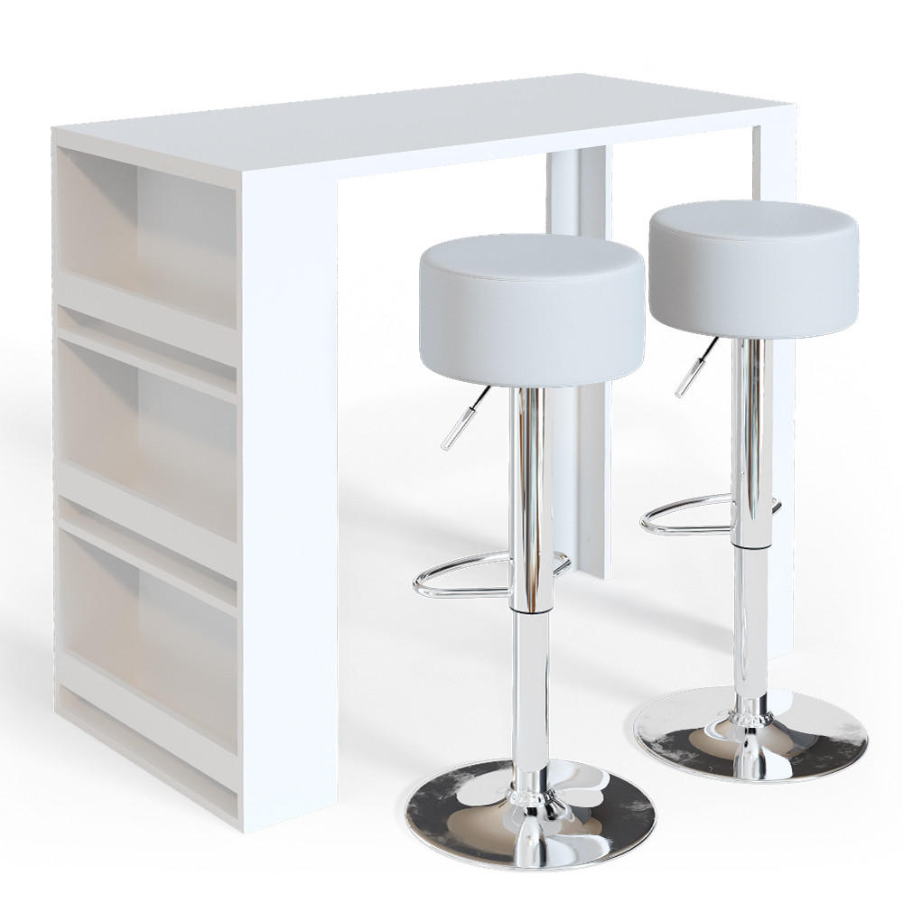 BARTISCH-SET Weiß 57 x 117 cm mit 2 Barhockern - Weiß, Holzwerkstoff (57/106/117cm) - Vicco