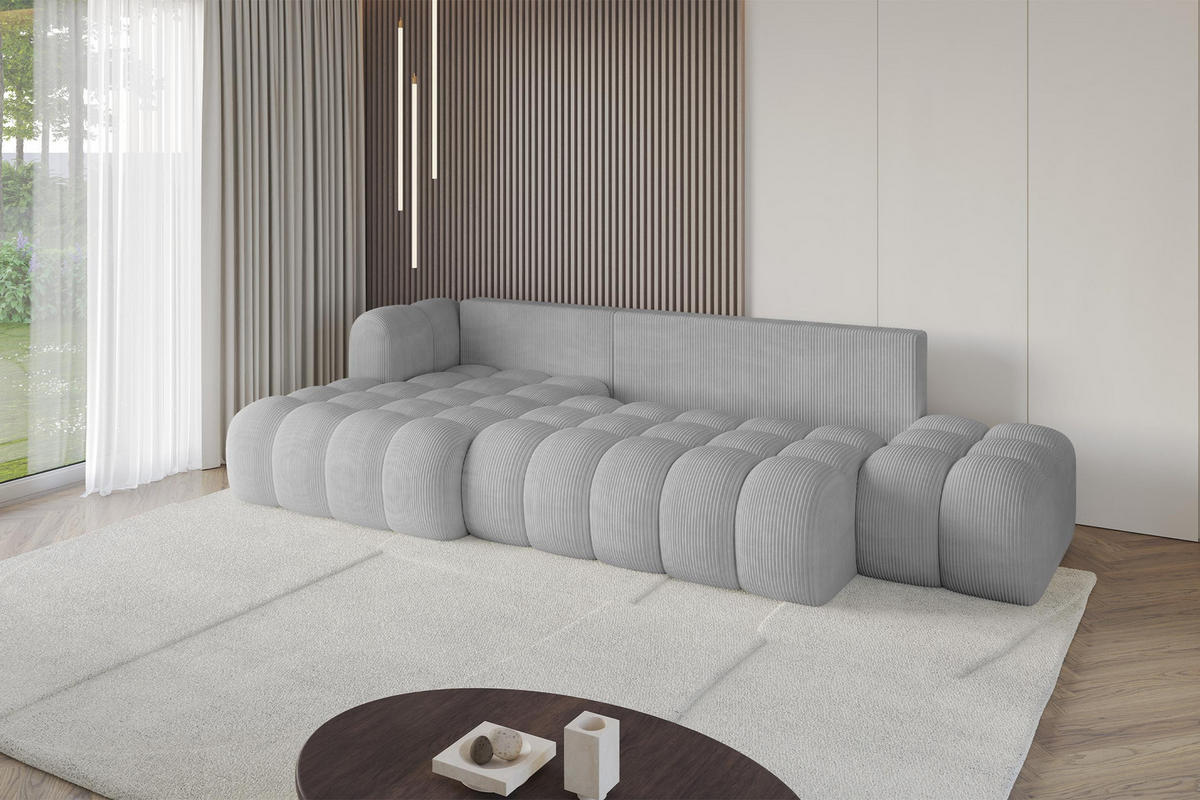 ECKSOFA mit Schlaffunktion Ottomane Links OLEA-L2 321x164x75 Grau Cord - Chromfarben/Schwarz, Holzwerkstoff/Kunststoff (321/164cm) - ALTDECOR