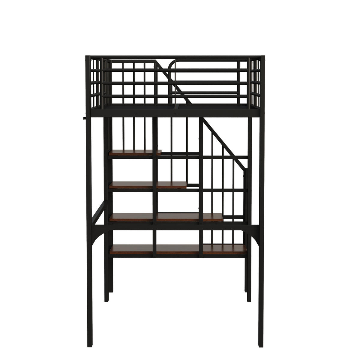 HOCHBETT 90/200 cm aus Metall mit Treppe und Stauraum Schwarz - Schwarz, Metall (90/200cm) - Modenvie