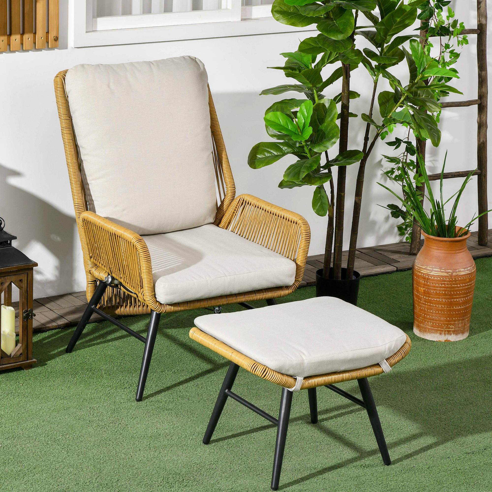 GARTENMÖBEL Set, Polyester, Naturholz - Naturfarben, Kunststoff - Outsunny
