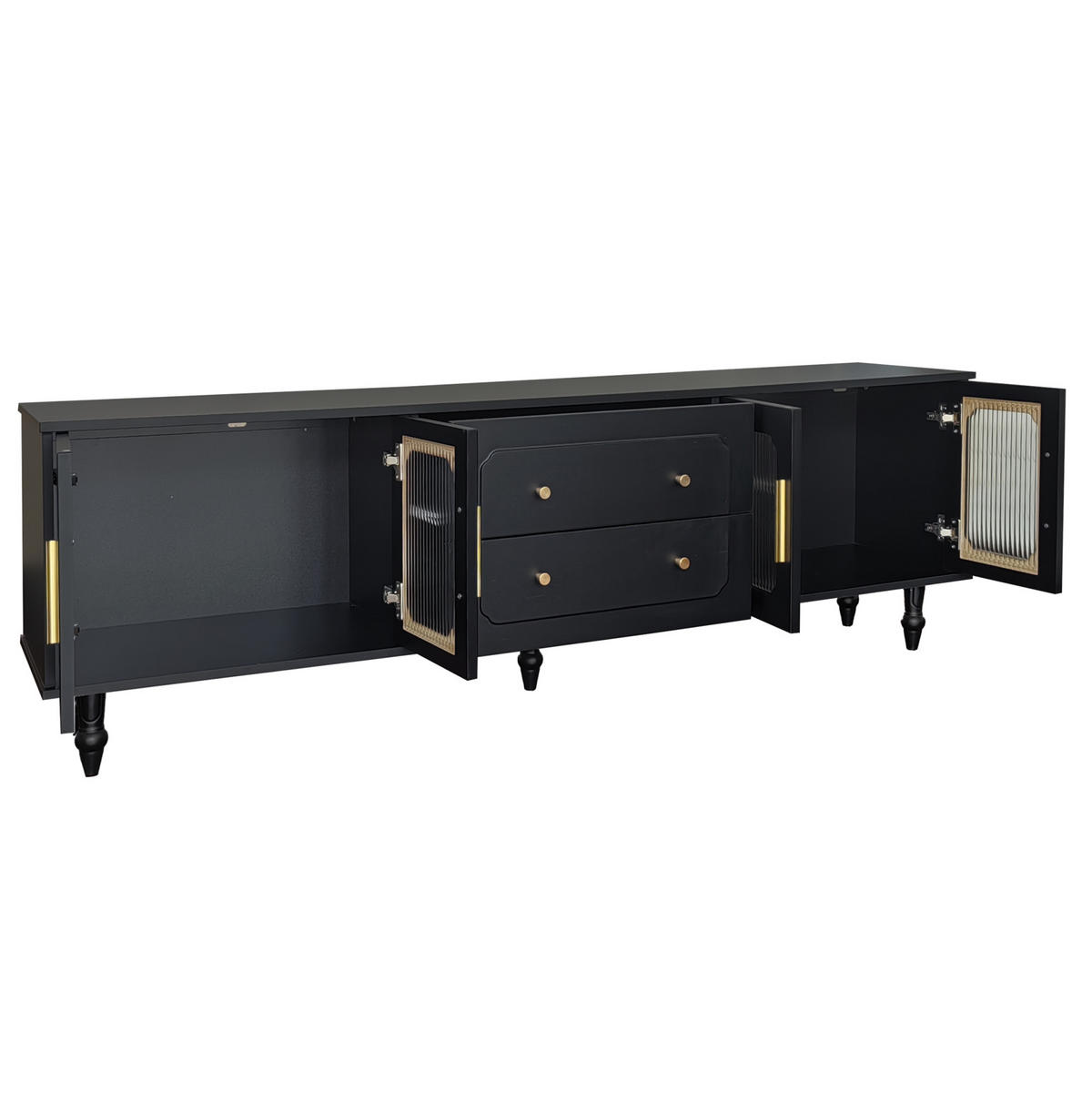 TV-MÖBEL mit Glastüren und Schubladen 177 x 38 x 55,5 cm Schwarz - Schwarz, Holzwerkstoff (38/55.5/175cm) - Beauniv