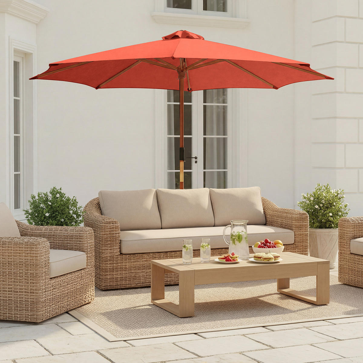 SONNENSCHIRM - Grau - Terracotta, Holz/Textil (300/300cm) - home24