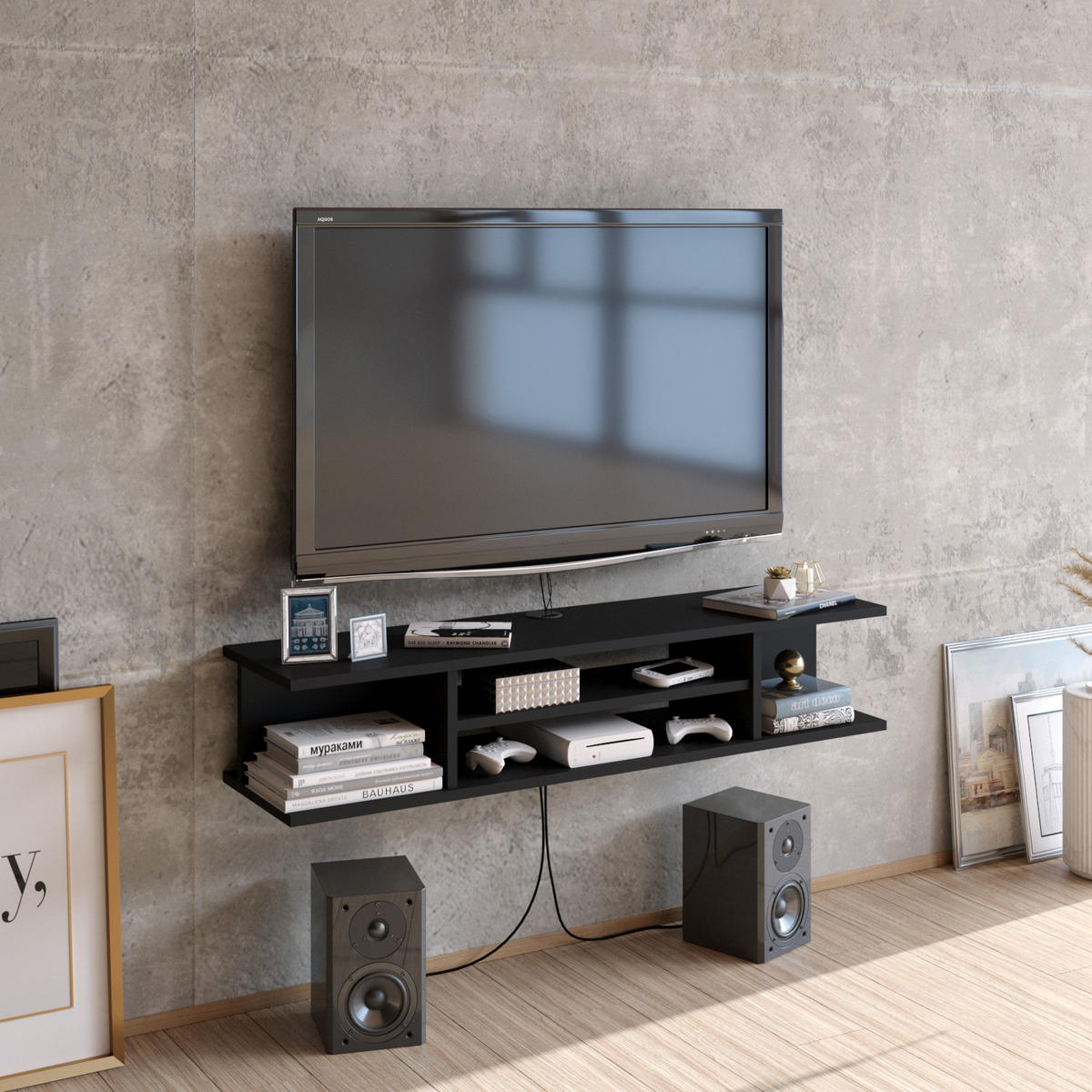 TV-ELEMENT Pivot Schwarz - Schwarz, Holzwerkstoff (29.5/23.2/120cm) - Decorotika