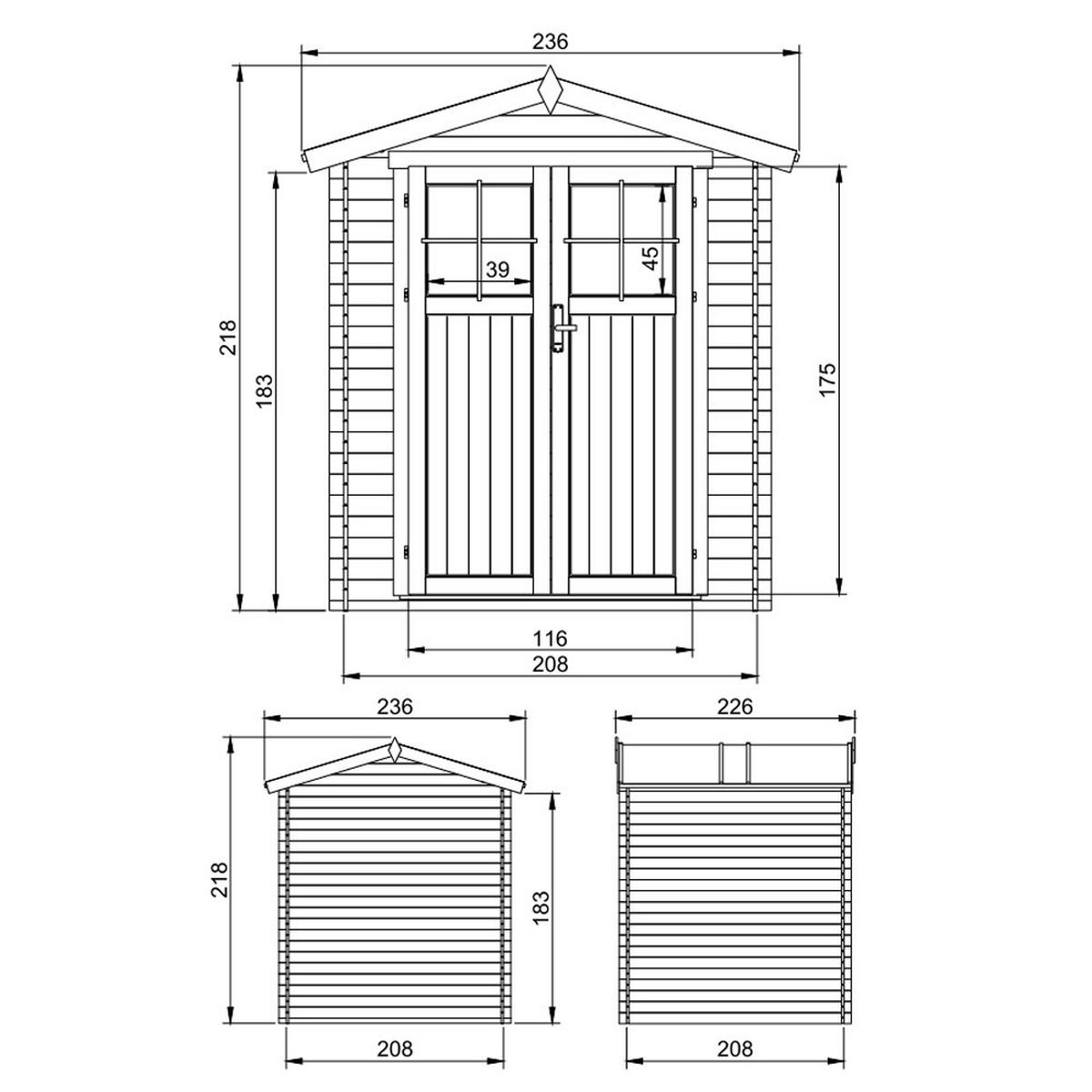GARTENHAUS HOLZ - Gerätehaus Hochwertige abschließbare Tür mit imprägniertem Boden - 3.53 m2 - M369F+M369G - Beige, Holz (236/224/226cm) - Timbela