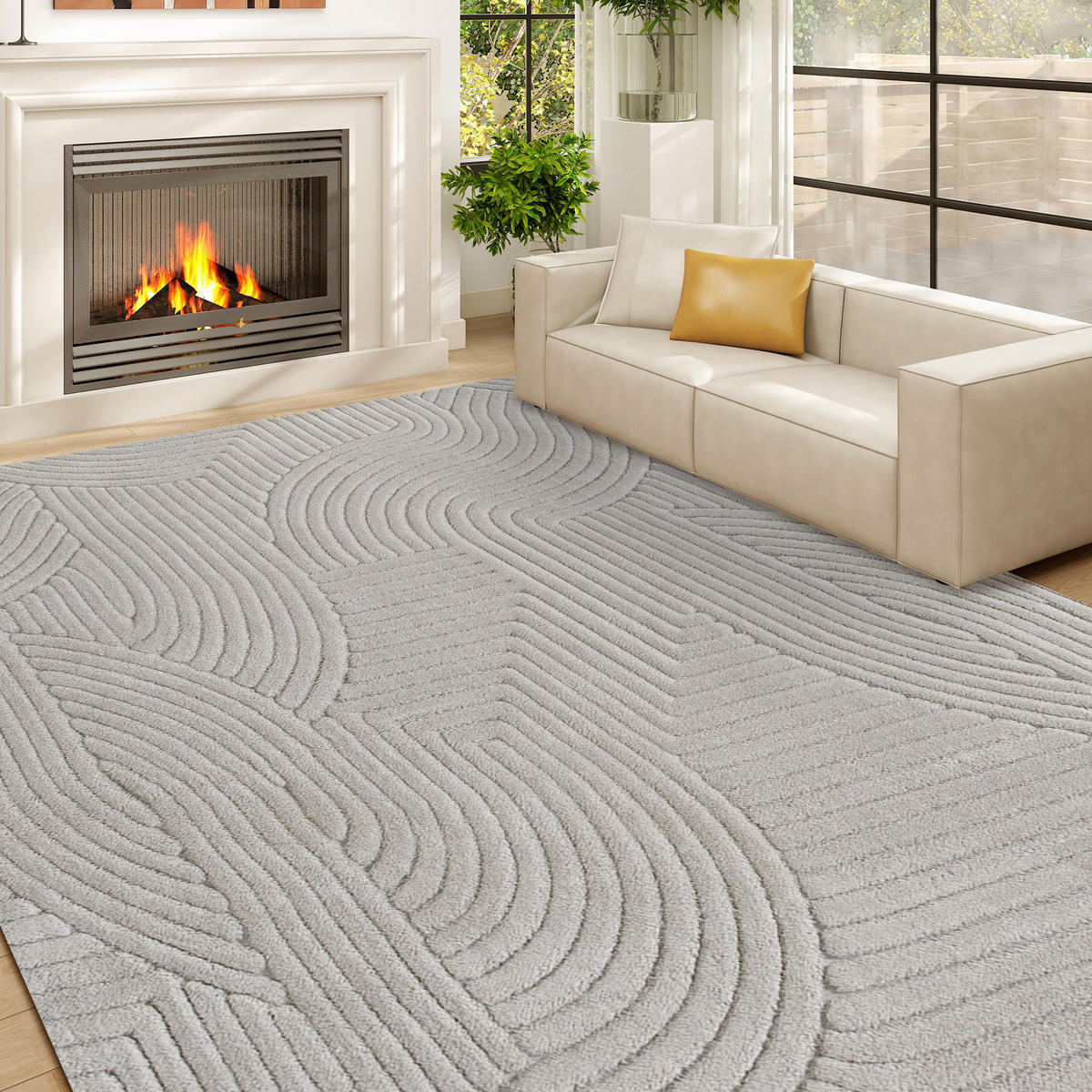 TEPPICH DE-14379 Hoch-Tief-Geometrisch, weich Grau - Grau, Textil (160/230cm) - ComfortXL