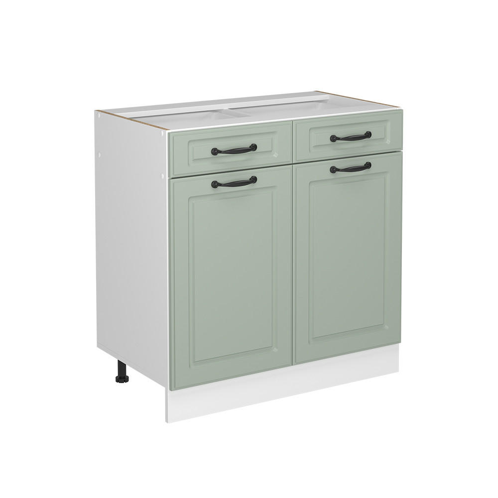 KÜCHENUNTERSCHRANK R-Line, Mint Landhaus/Weiß, 80 cm ohne Arbeitsplatte - Weiß/Mintgrün, Holzwerkstoff (80/81.6/46cm) - Vicco