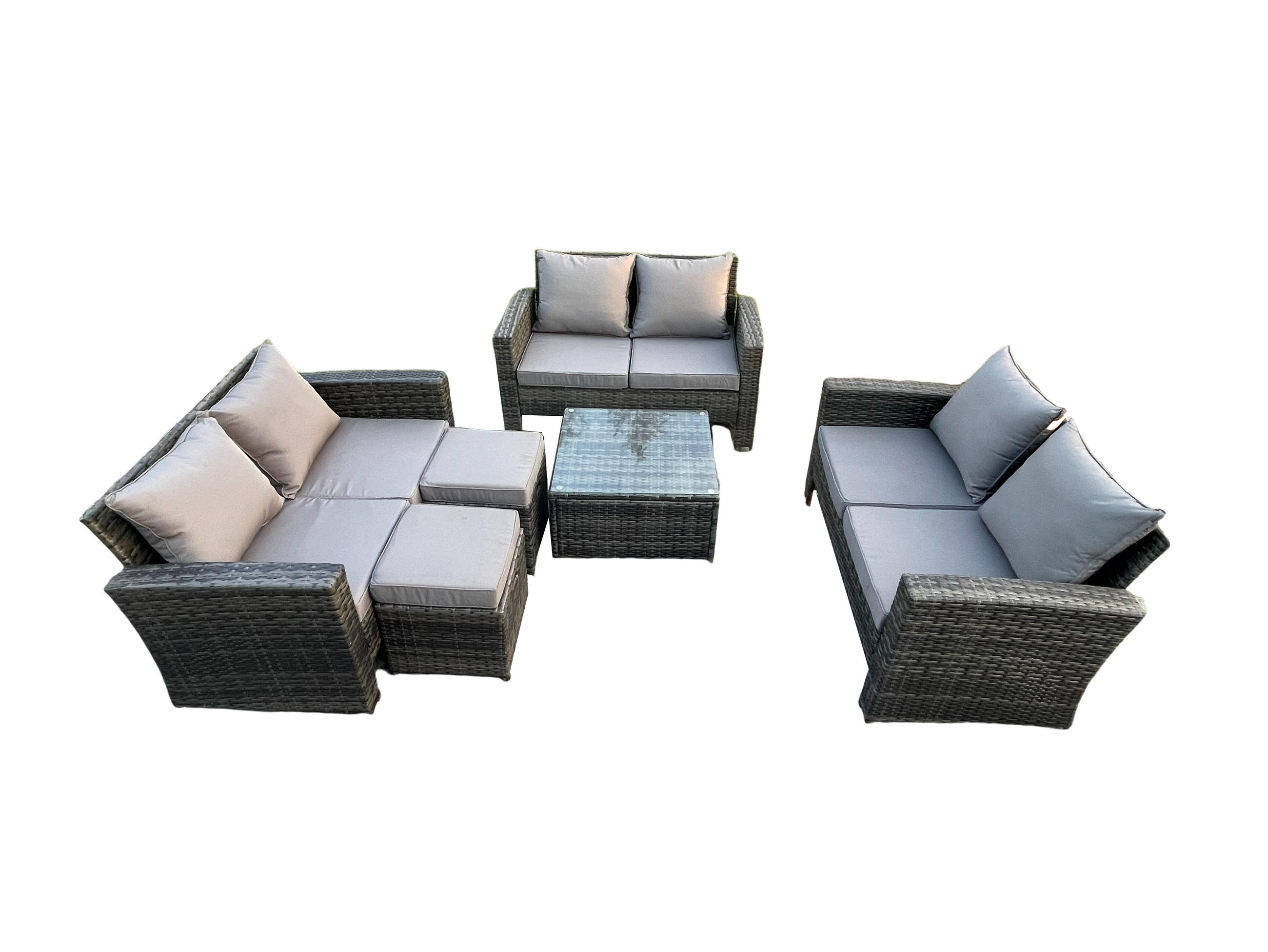 GARTENSOFA Hohe Rückenlehne Polyrattan Dunkelgrau 7-Sitzer - Dunkelgrau, Metall - Fimous
