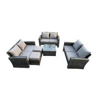 GARTENSOFA Hohe Rückenlehne Polyrattan Dunkelgrau 7-Sitzer - Dunkelgrau, Metall - Fimous