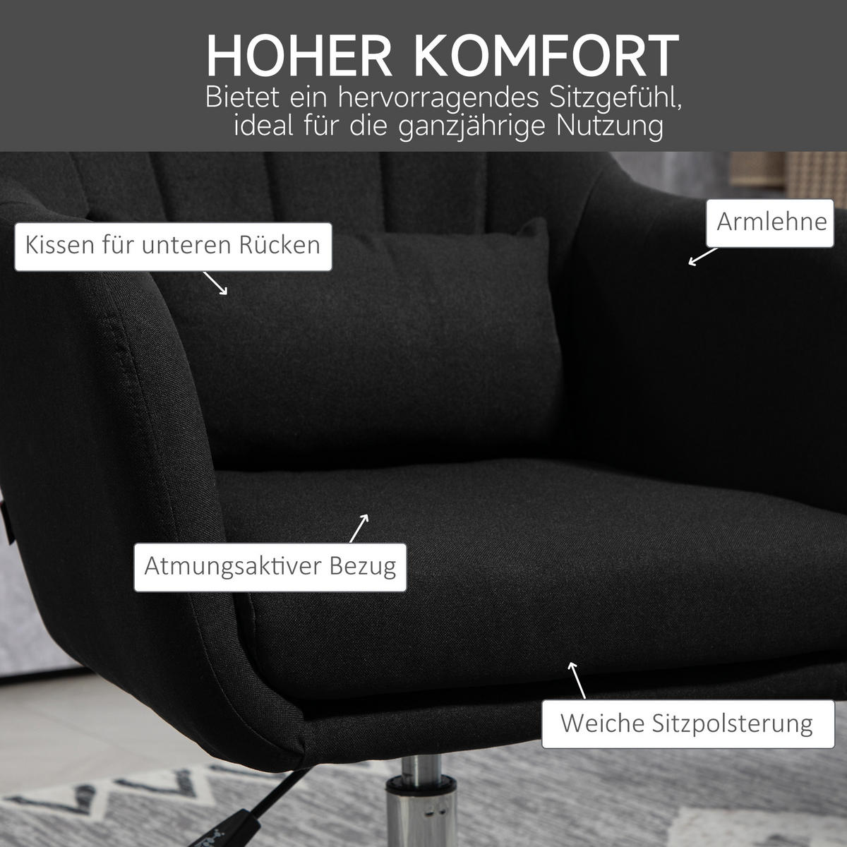SESSEL Höhenverstellbar Loungesessel mit Armlehne Kissen Schwarz - Schwarz, Textil (60/91/60cm) - HOMCOM