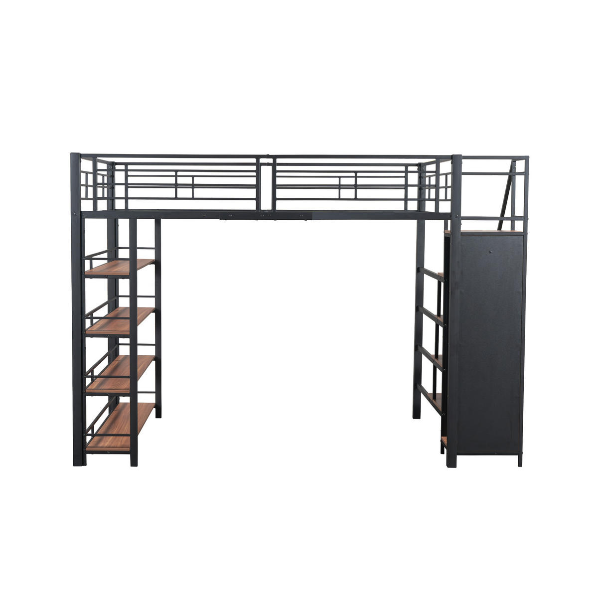 HOCHBETT 140/200 cm DE-01230, in Schwarz, mit Sicherheitstreppe und Kleiderschrank - Schwarz, Metall (140/200cm) - ComfortXL