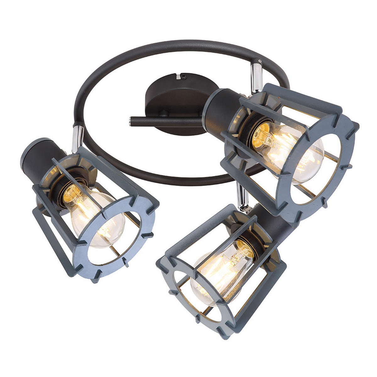 LED DECKENLEUCHTE Metall Holz Schwarz 3-Flammig - Schwarz, Holz (28/28/18cm)